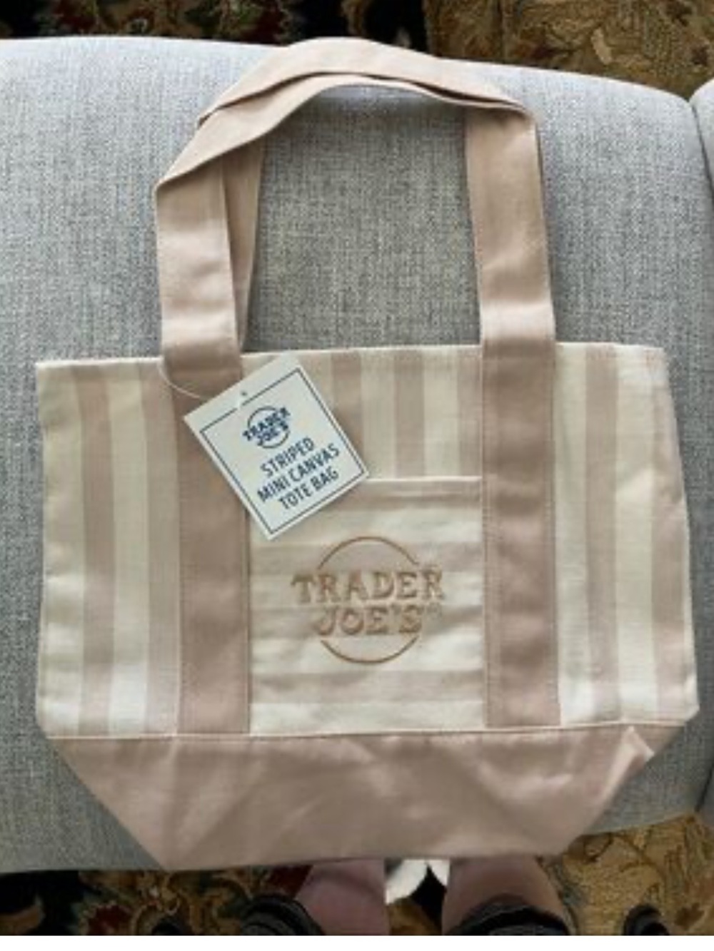 Trader Joe's Beige & Cream Striped Canvas mini Tote bag - Picture 2 of 5